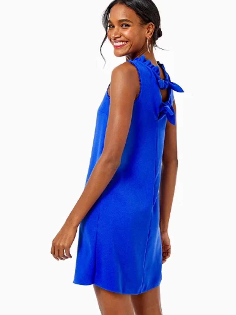 Lilly Pulitzer Shift Dress Blue Scalloped Back Bows Mini Size XL